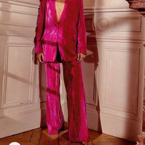Nasty Gal hot pink trousers velvet fabric size 10